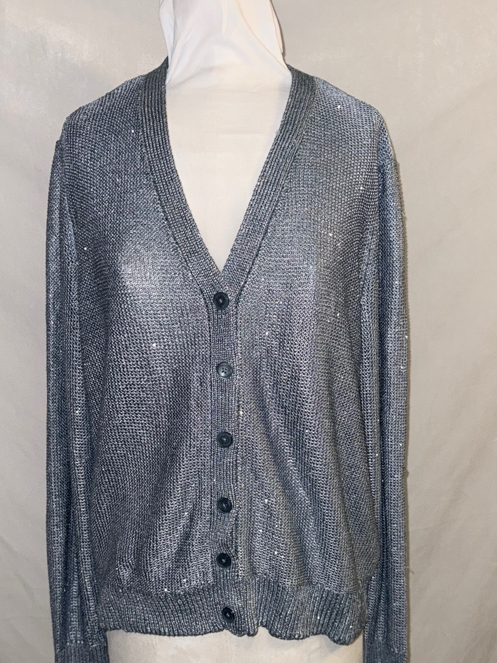 NWT Lauren Ralph Lauren Indigo Sequin Linen Blend Cardigan Large